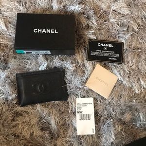 Used Chanel Black Caviar Card Holder
